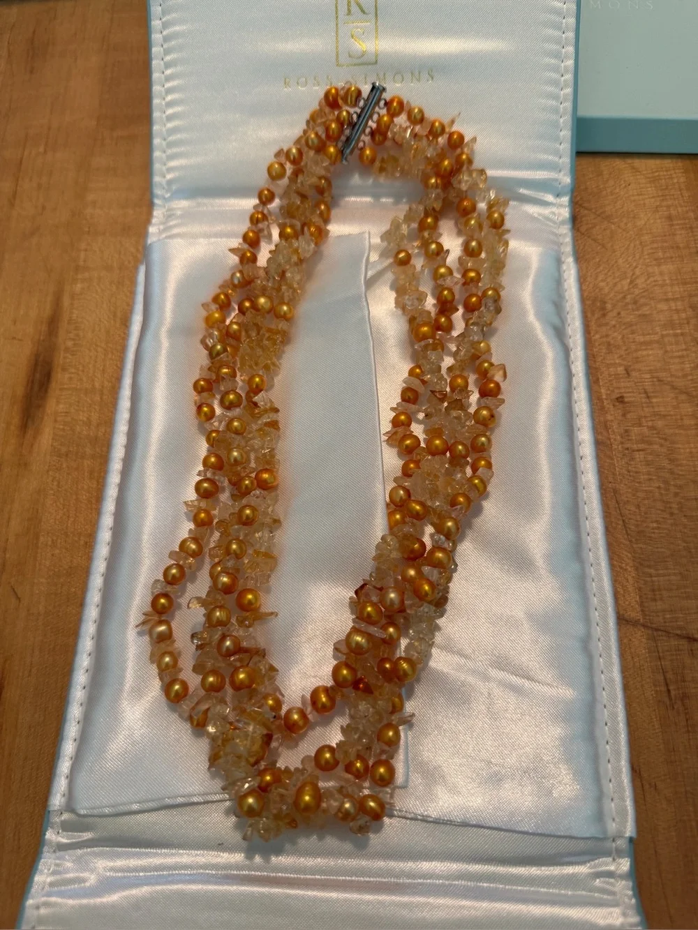 Ross-Simons 4 Row Twisted gold and pearl citrine Necklace